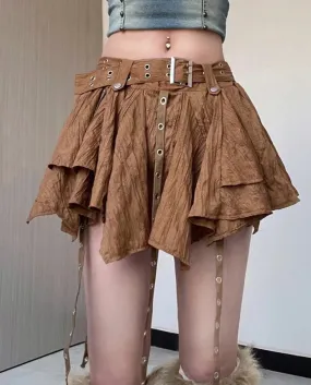 Casual Solid Asymmetrical A-Line Skirt With Sashes Holiday Mid-Waisted Mini Skirts Women Summer Beach Style Fashion