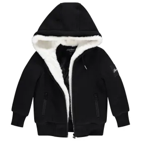 coat lined fur hoodie - black/winter white