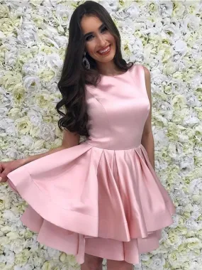 Cute Pink Bateau Simple Cheap Homecoming Dresses 2018,  BDY0206