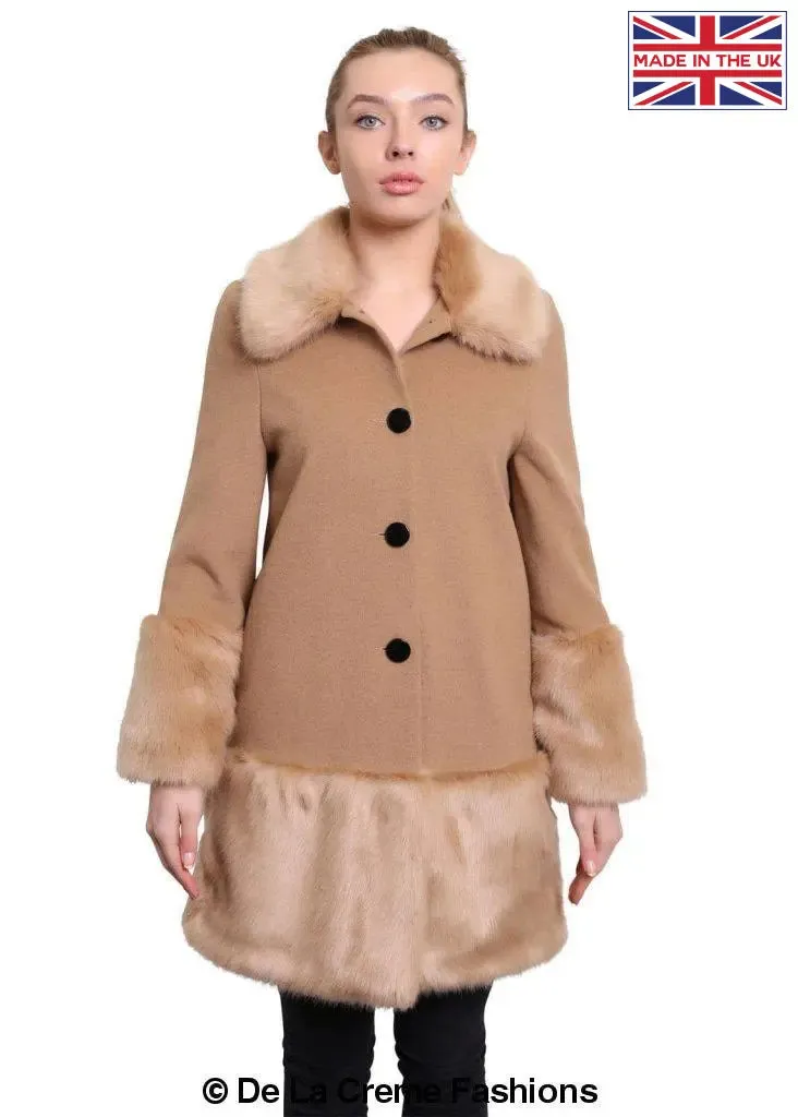 De La Creme - Womens Faux Fur Trim Wool Mix Coat