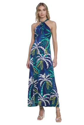 Donna Morgan Printed Long Halter Dress | Navy Print