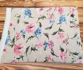 End of BOlt: 2.5 yards of Designer Deadstock Vintage Blue and Pink Florals Rayon Woven- remnant