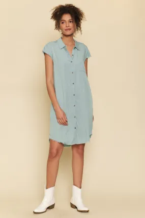 Frayed Edge Tencel Shirt Dress | Light Blue