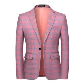 The Alain Plaid Slim Fit Blazer Suit Jacket - Salmon